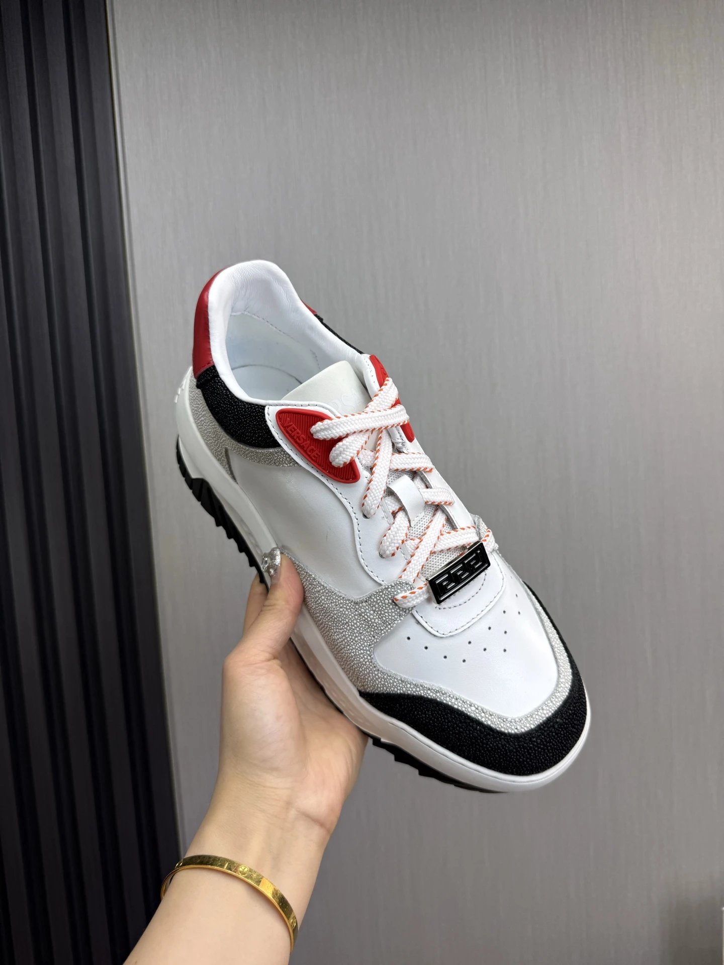 Luxury Leather Sneakers Monochrome Rouge - Gallery Image 8 - Detailed View