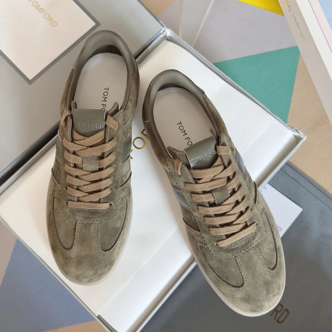 Suede Leather Trainer Sneakers Olive Green - Gallery Image 2 - Detailed View