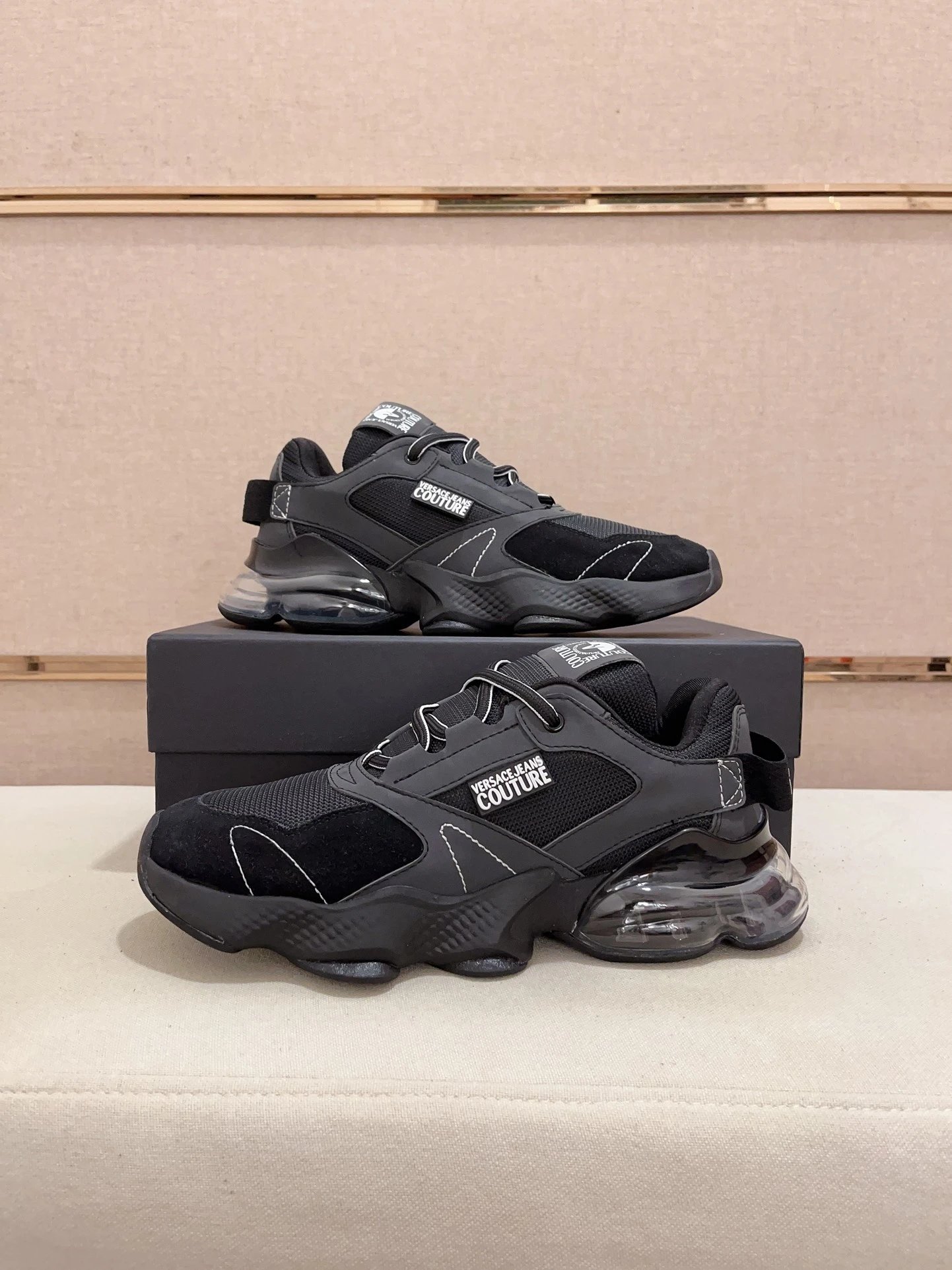 Luxury Mesh Leather Sneakers Onyx Black - Gallery Image 7 - Detailed View