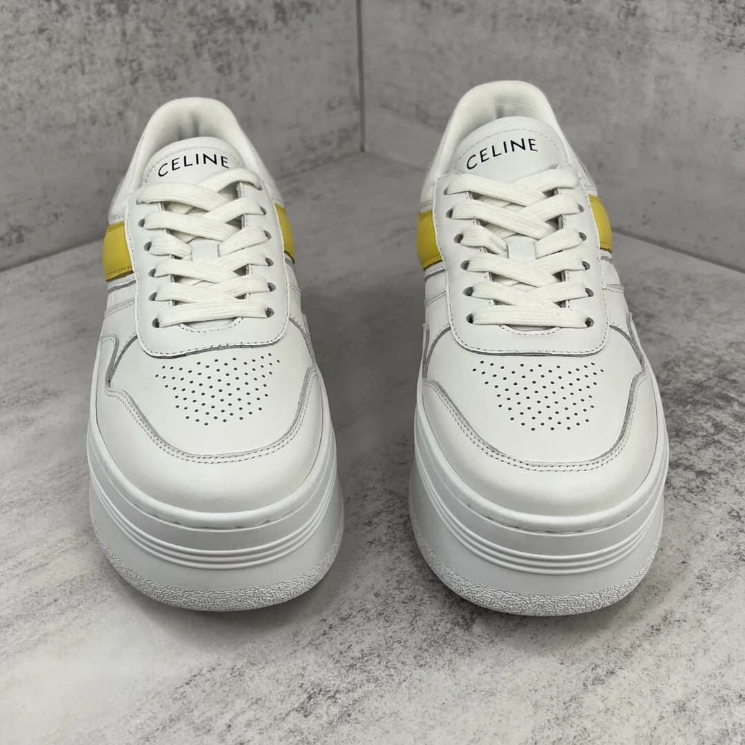 Platform Leather Sneakers Retro Style in Ivory and Amber - Gallery Image 4 - Detailed View