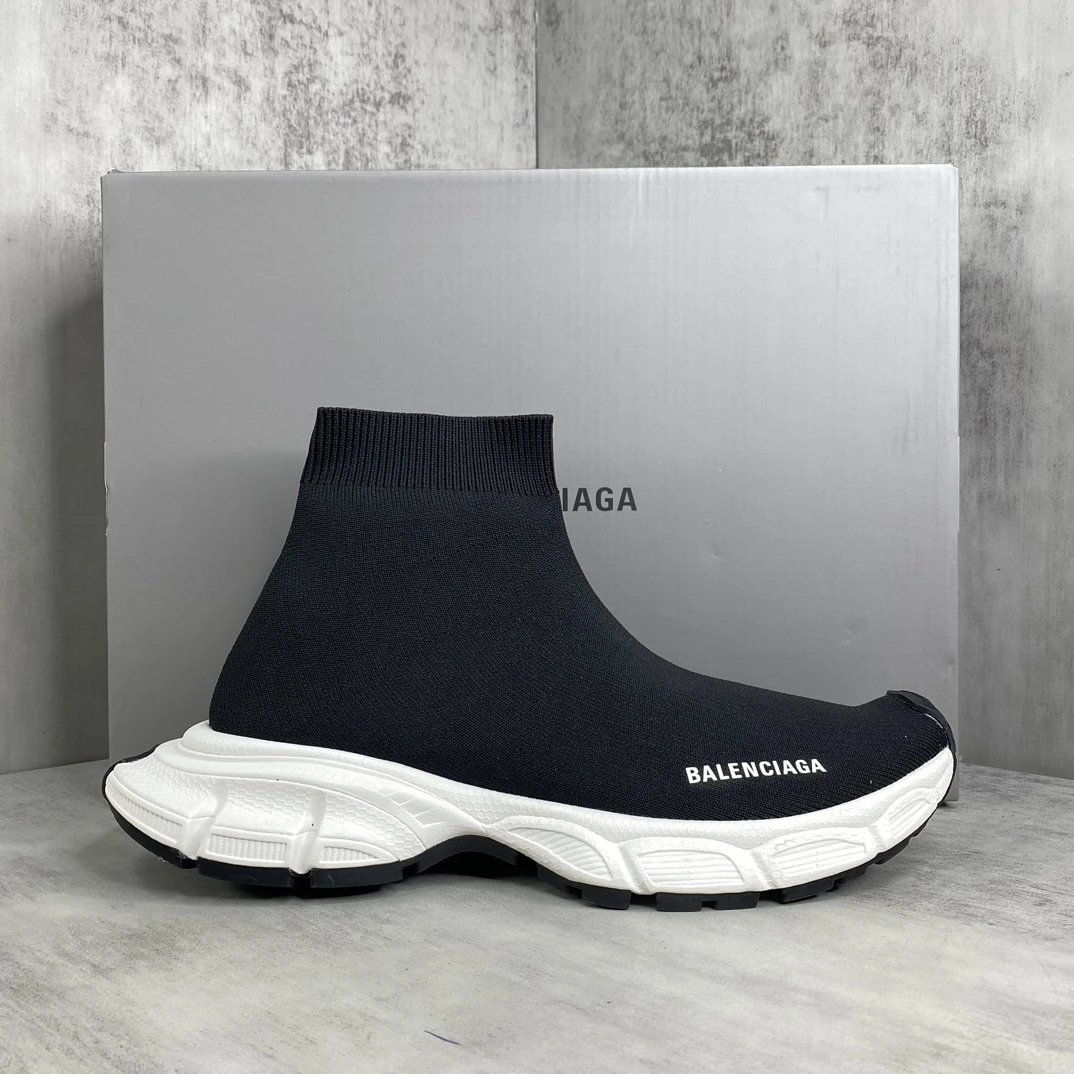 Sock Sneakers Knit High Top Chunky Sole Retro White - Gallery Image 1 - Detailed View