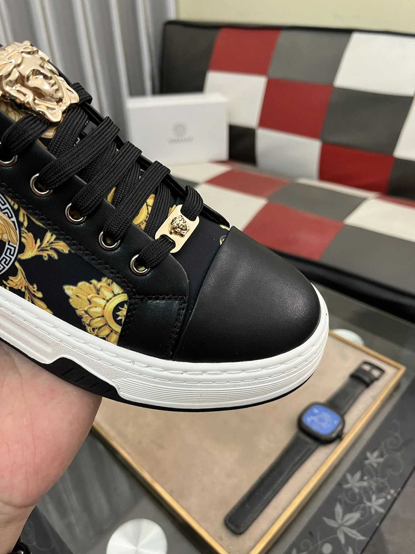 Luxury Leather Low Top Sneakers Baroque Gold - Gallery Image 6 - Detailed View