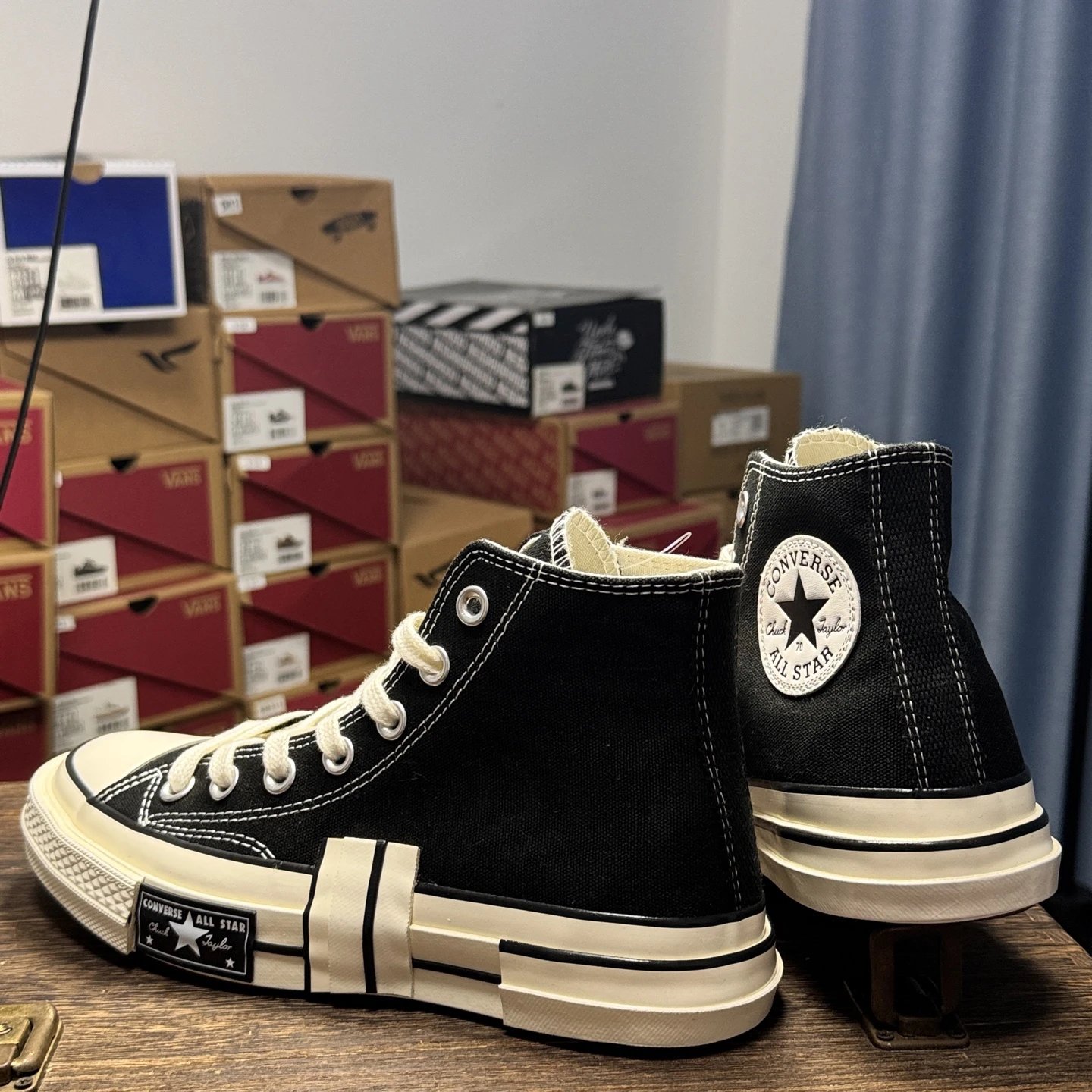 High Top Canvas Sneakers Vintage Black Ivory - Gallery Image 3 - Detailed View