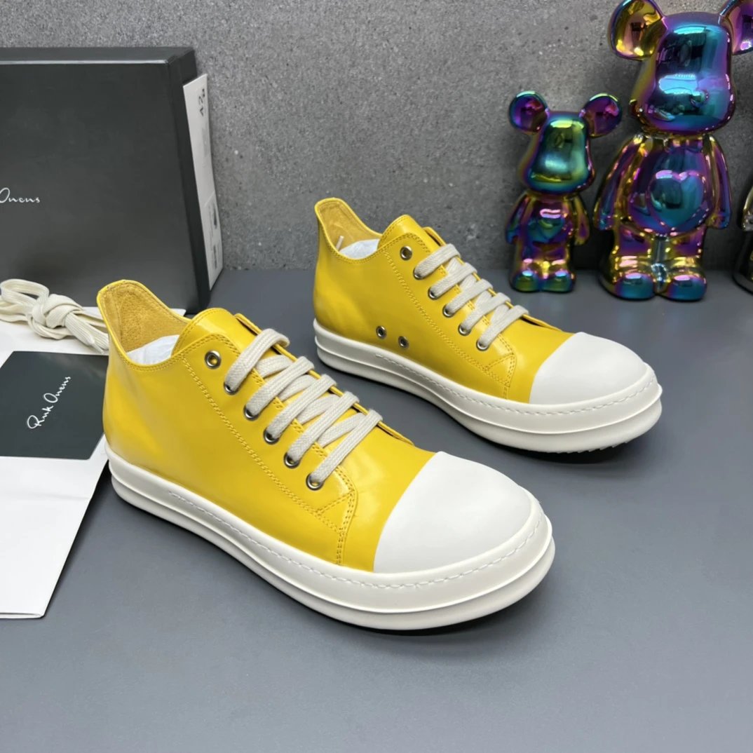 Rick Owens Leather Sneakers Yellow - Gallery Image 4 - Detailed View