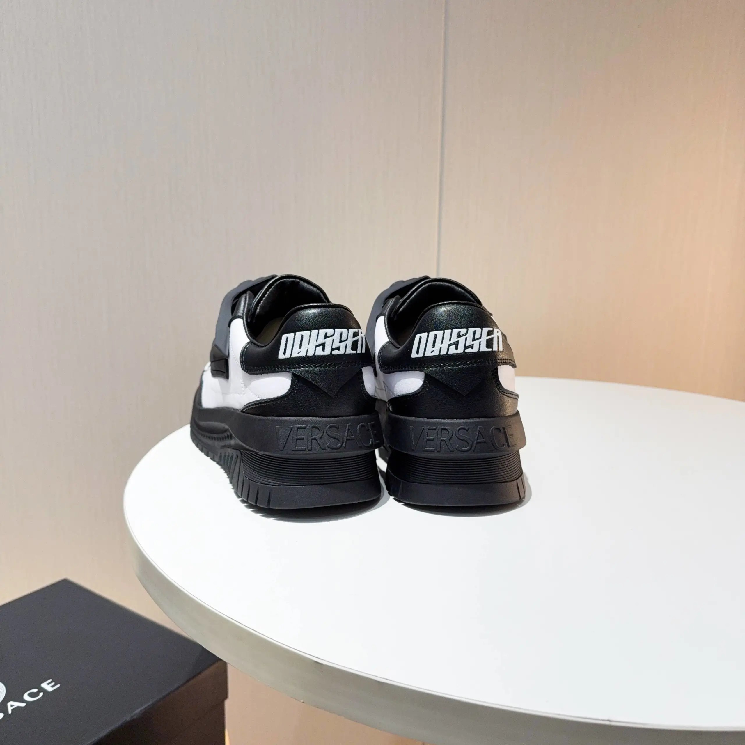 Luxury Leather Chunky Sneakers Ebony Ivory - Gallery Image 5 - Detailed View