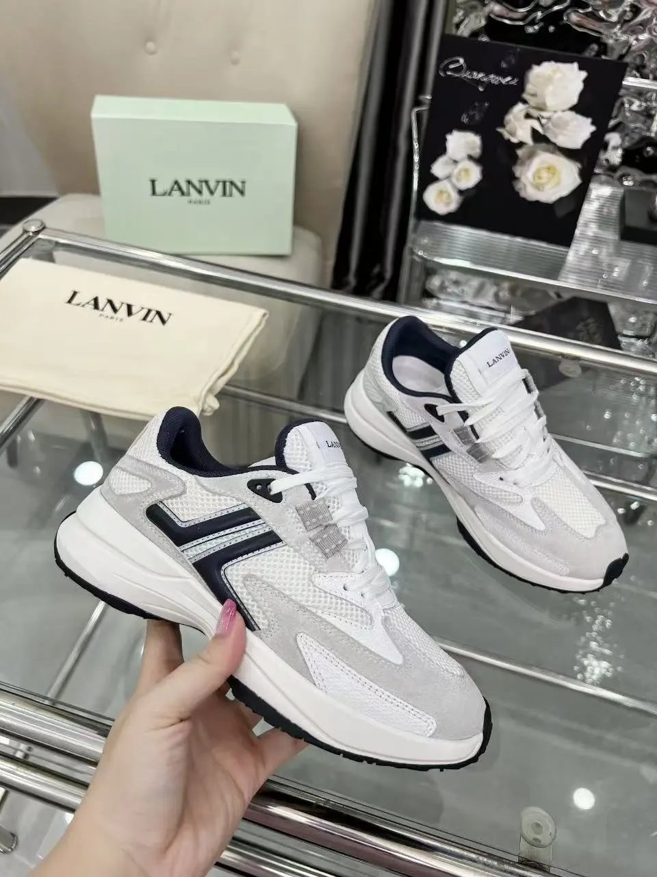 Lanvin Clay Sneakers White Black - Gallery Image 6 - Detailed View