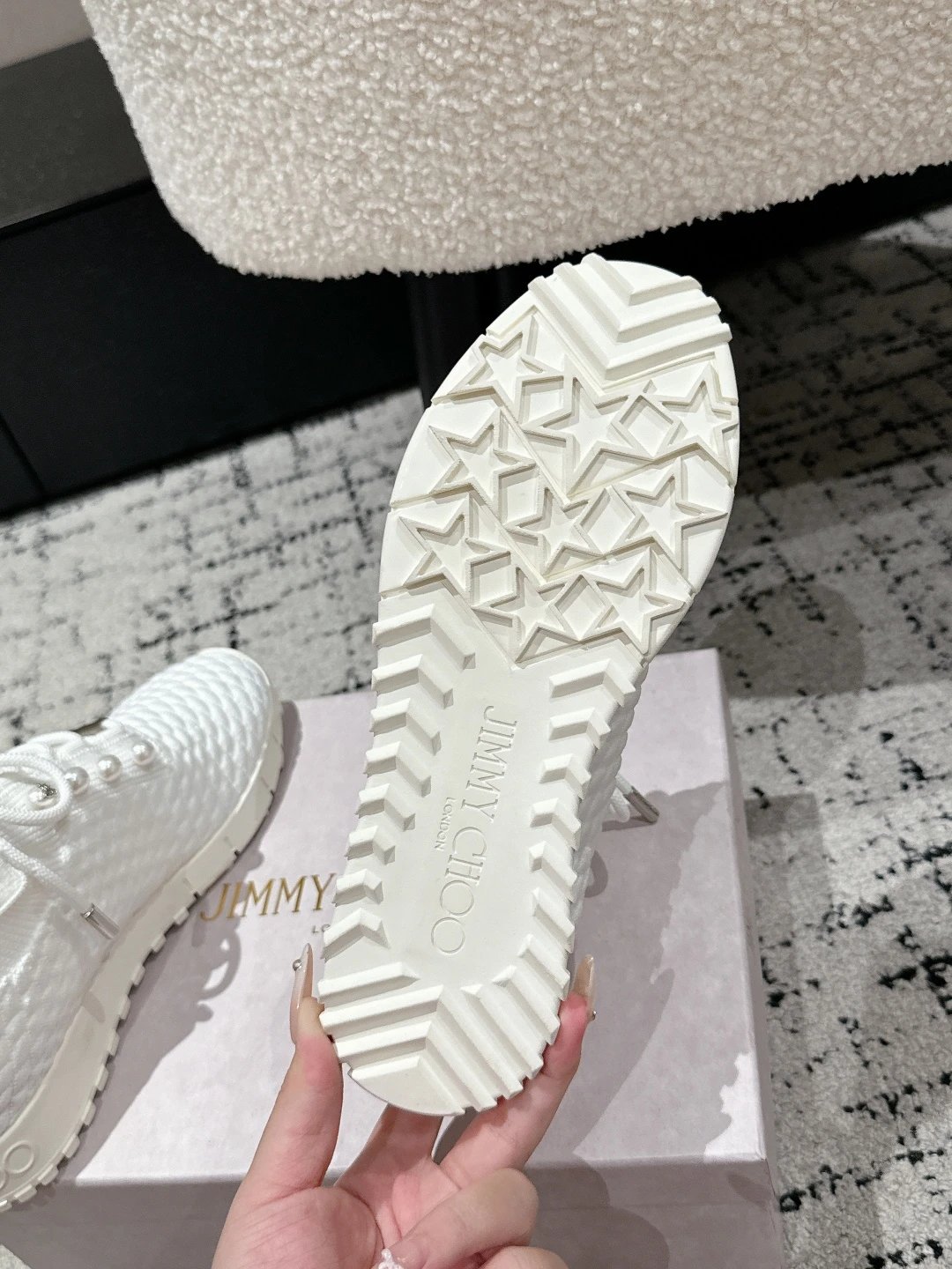 Jimmy Choo White Knit Sneakers - Gallery Image 9 - Detailed View