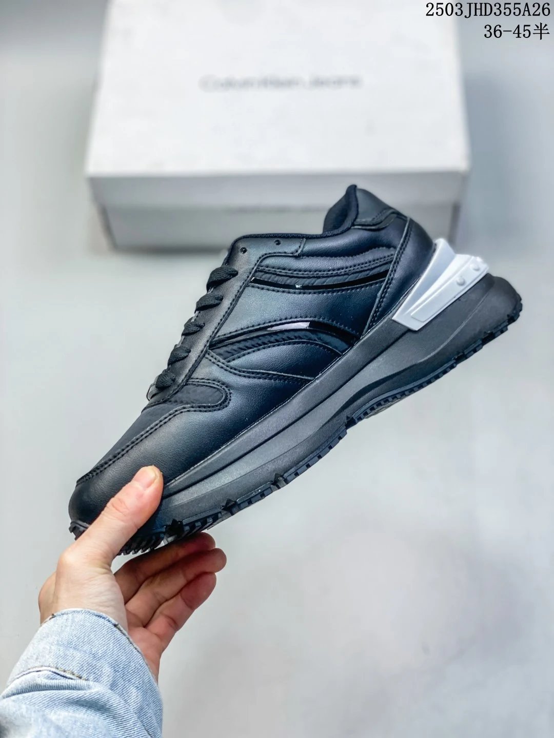 Luxury Leather Casual Running Shoes Black - Gallery Image 3 - Detailed View