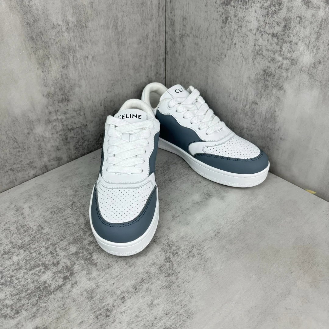 Low Top Leather Runner Sneakers with Arch Logo in Storm Gray - Gallery Image 2 - Detailed View