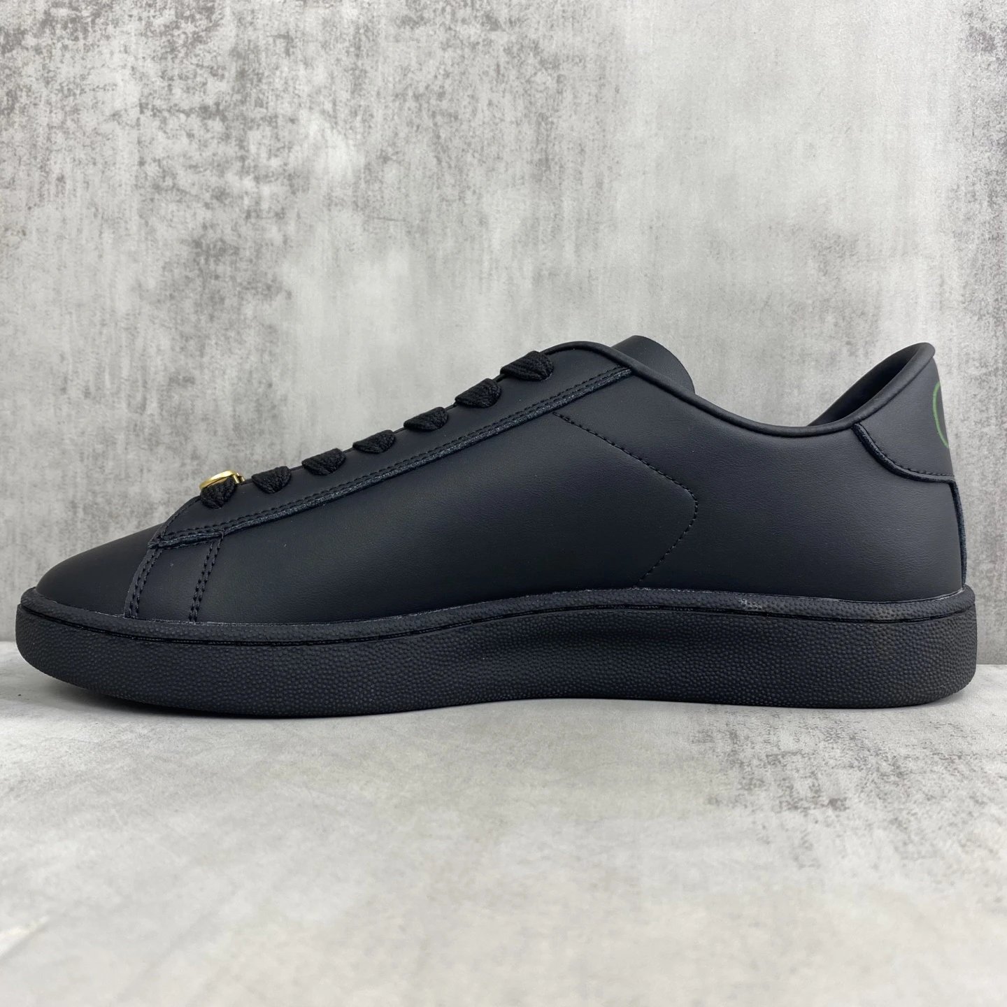 Low Top Leather Sneakers Jet Black - Gallery Image 7 - Detailed View