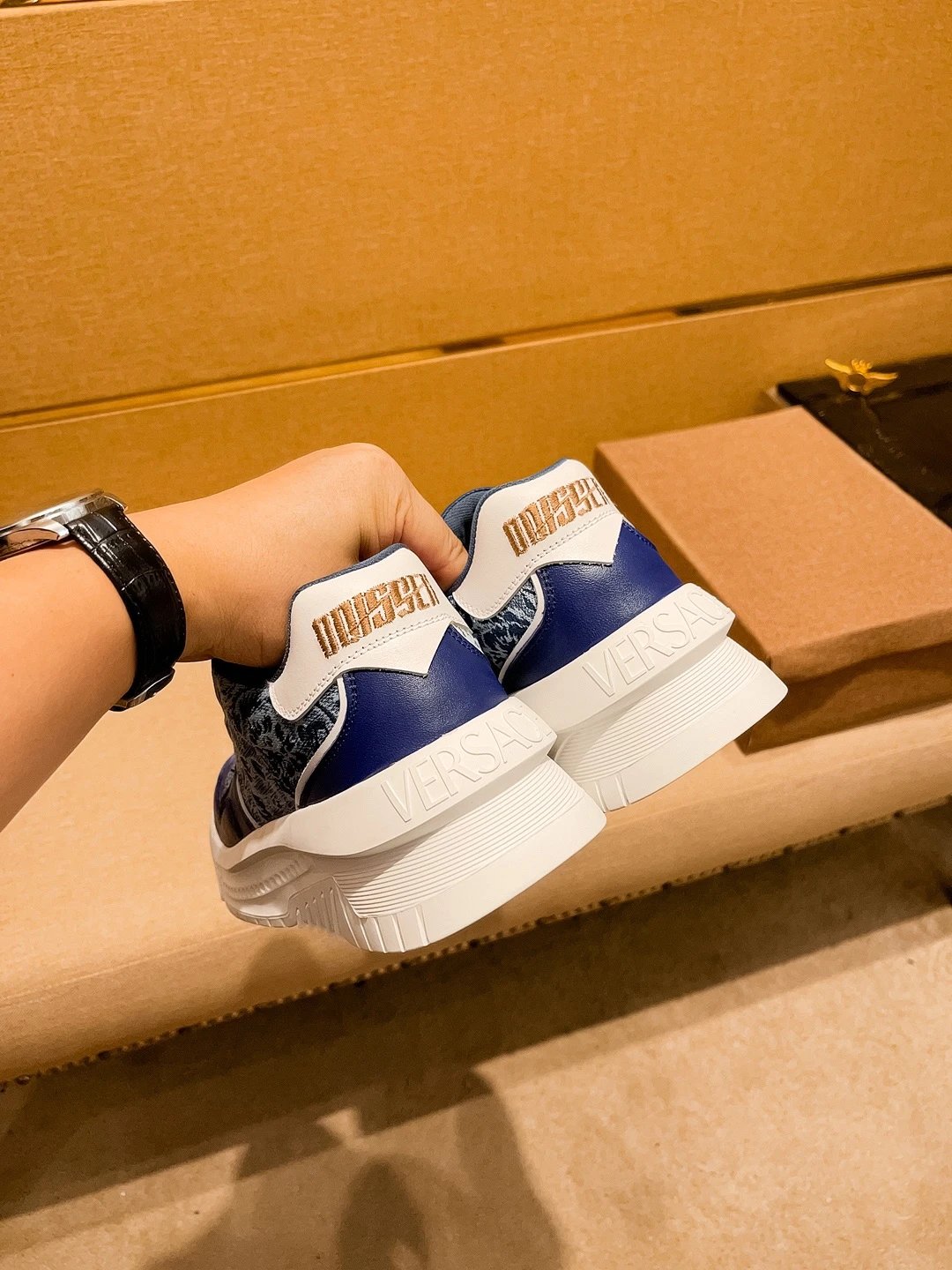 Luxury Leather Sneaker Floral Navy - Gallery Image 9 - Detailed View