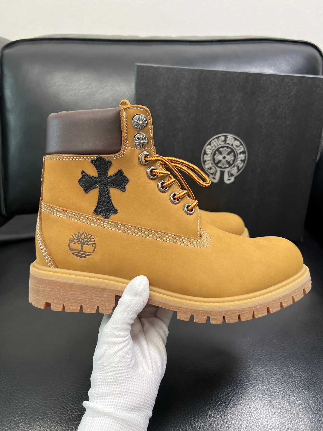 Luxury Leather Work Boots Amber Brown - Gallery Image 4 - Detailed View