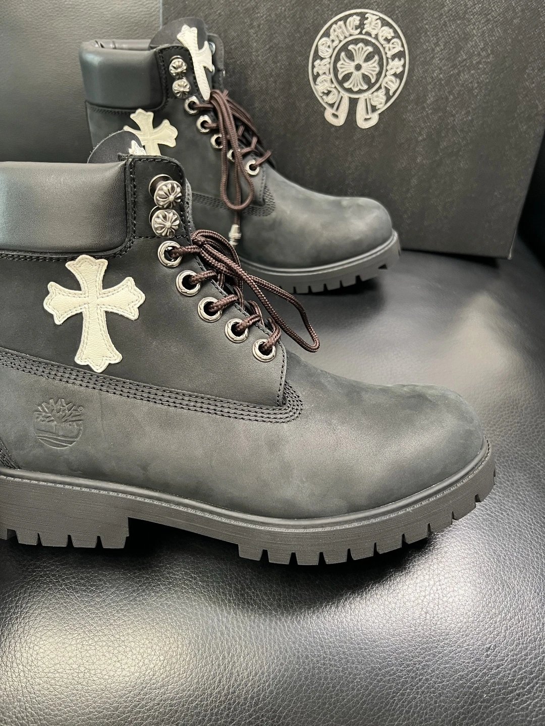 Luxury Leather Cross Boots Charcoal - Gallery Image 6 - Detailed View