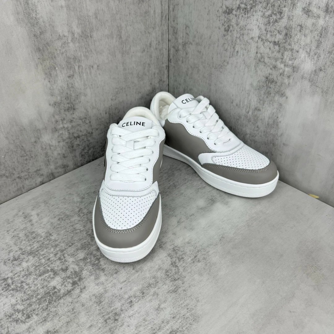 Low Top Leather Runner Sneakers White Taupe - Gallery Image 2 - Detailed View