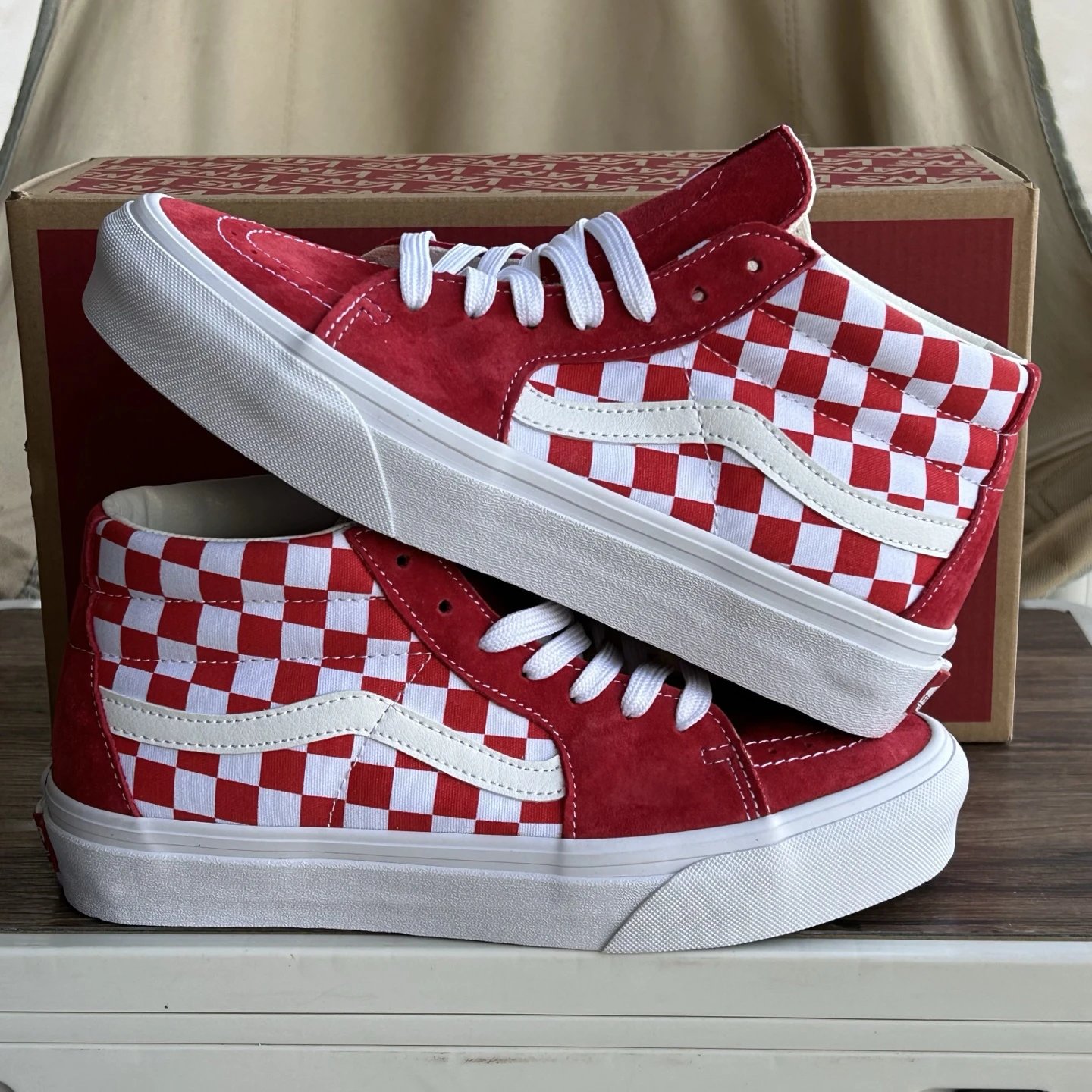 Checkered Suede Skate Sneakers Crimson - Gallery Image 3 - Detailed View
