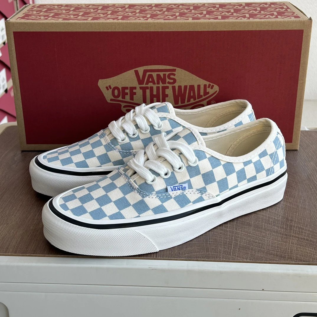 Checkerboard Canvas Low Top Skate Shoes Milk Blue - Gallery Image 2 - Detailed View