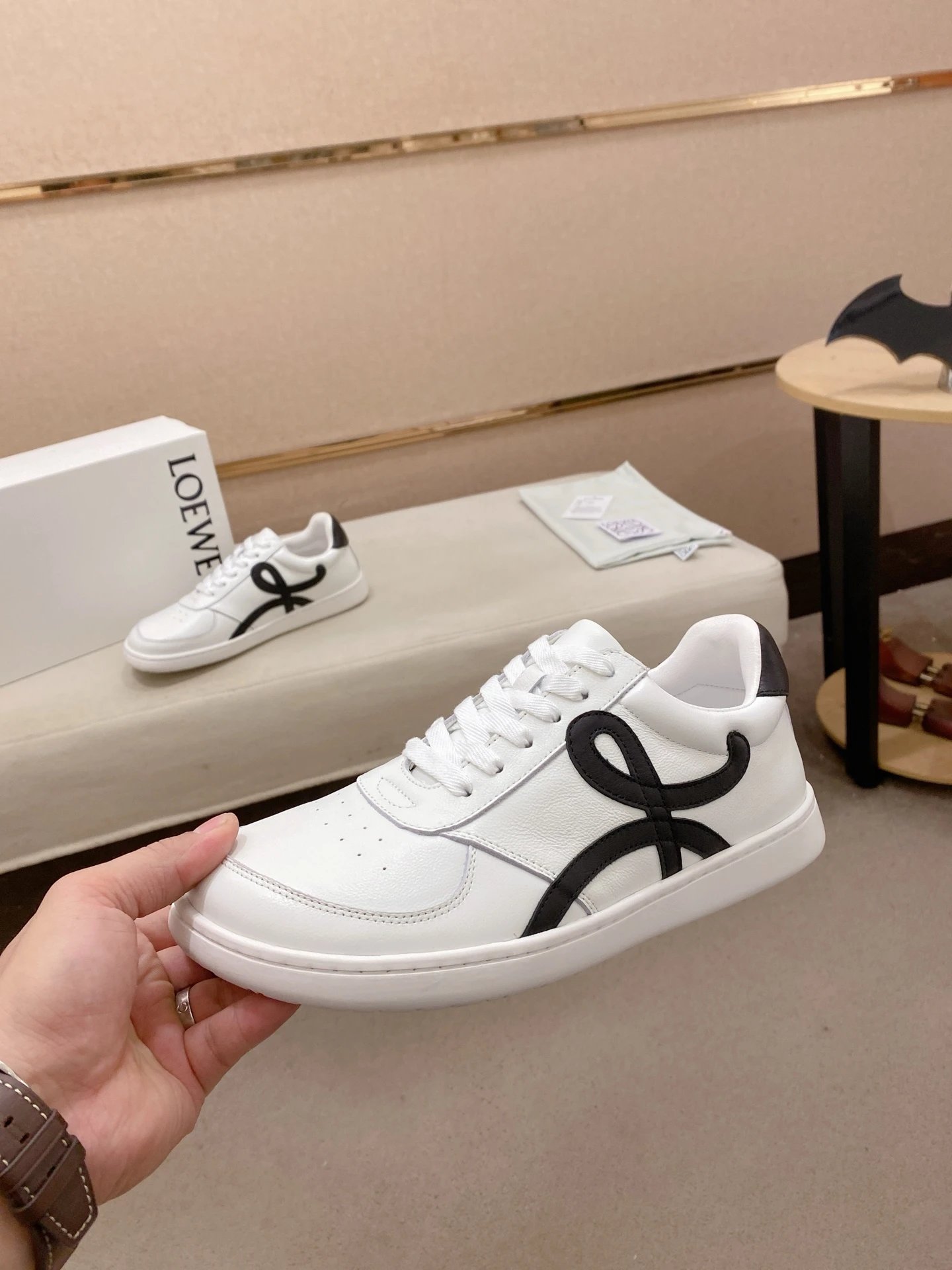 Loewe White Leather Sneakers Black Accent - Gallery Image 3 - Detailed View