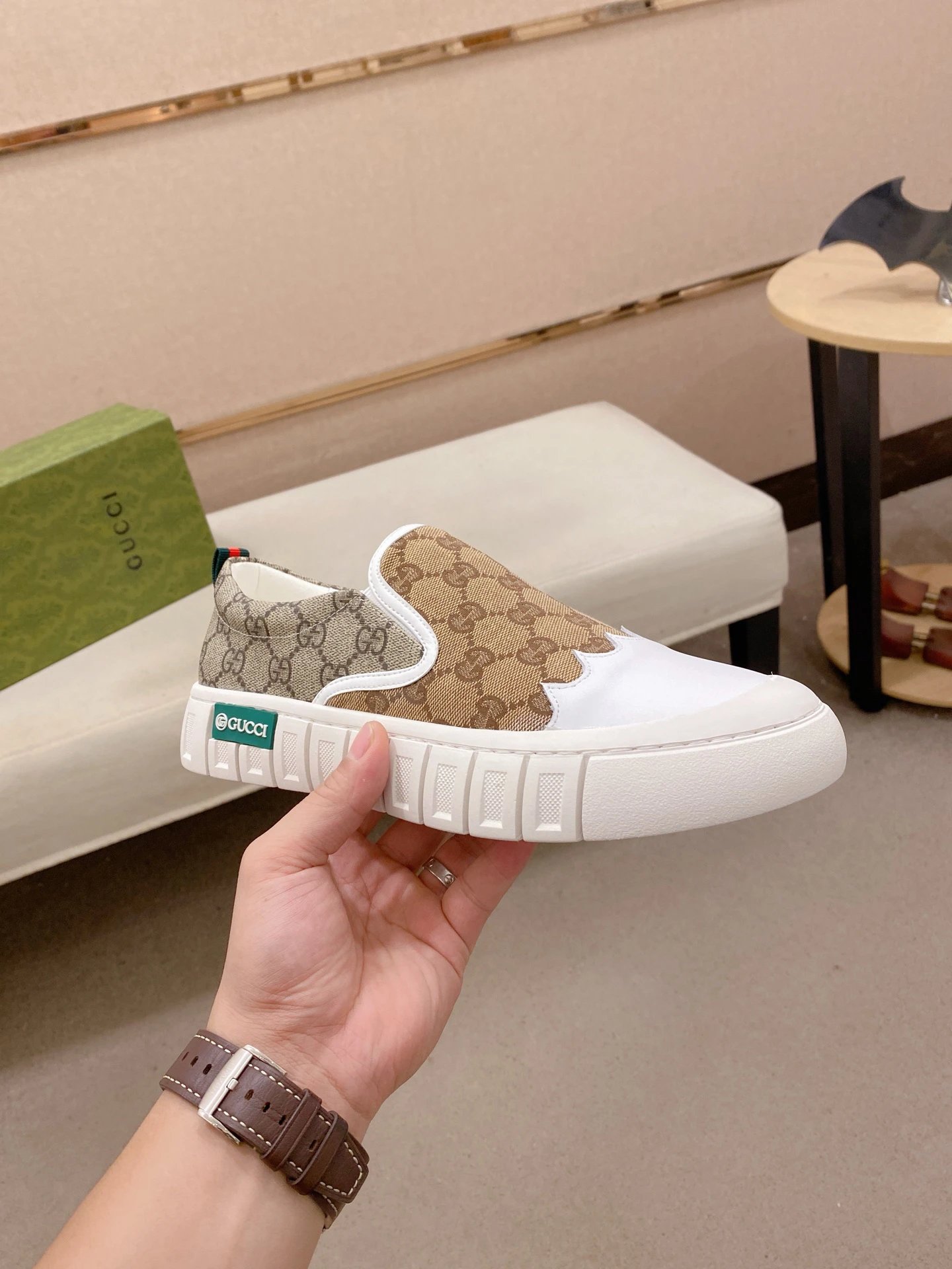 Gucci Slip-On Sneakers Brown - Gallery Image 4 - Detailed View