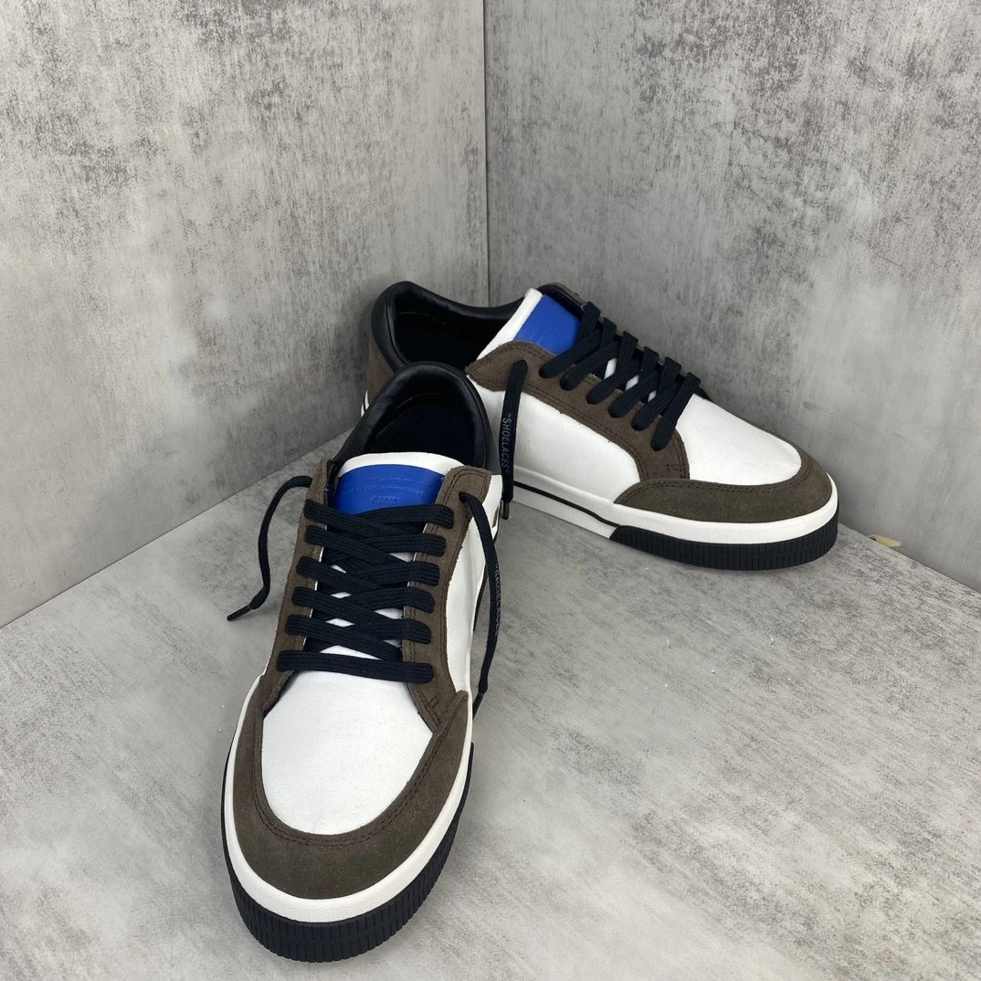 Low Vulcanized Canvas Sneakers Suede Trim White Mocha - Gallery Image 2 - Detailed View