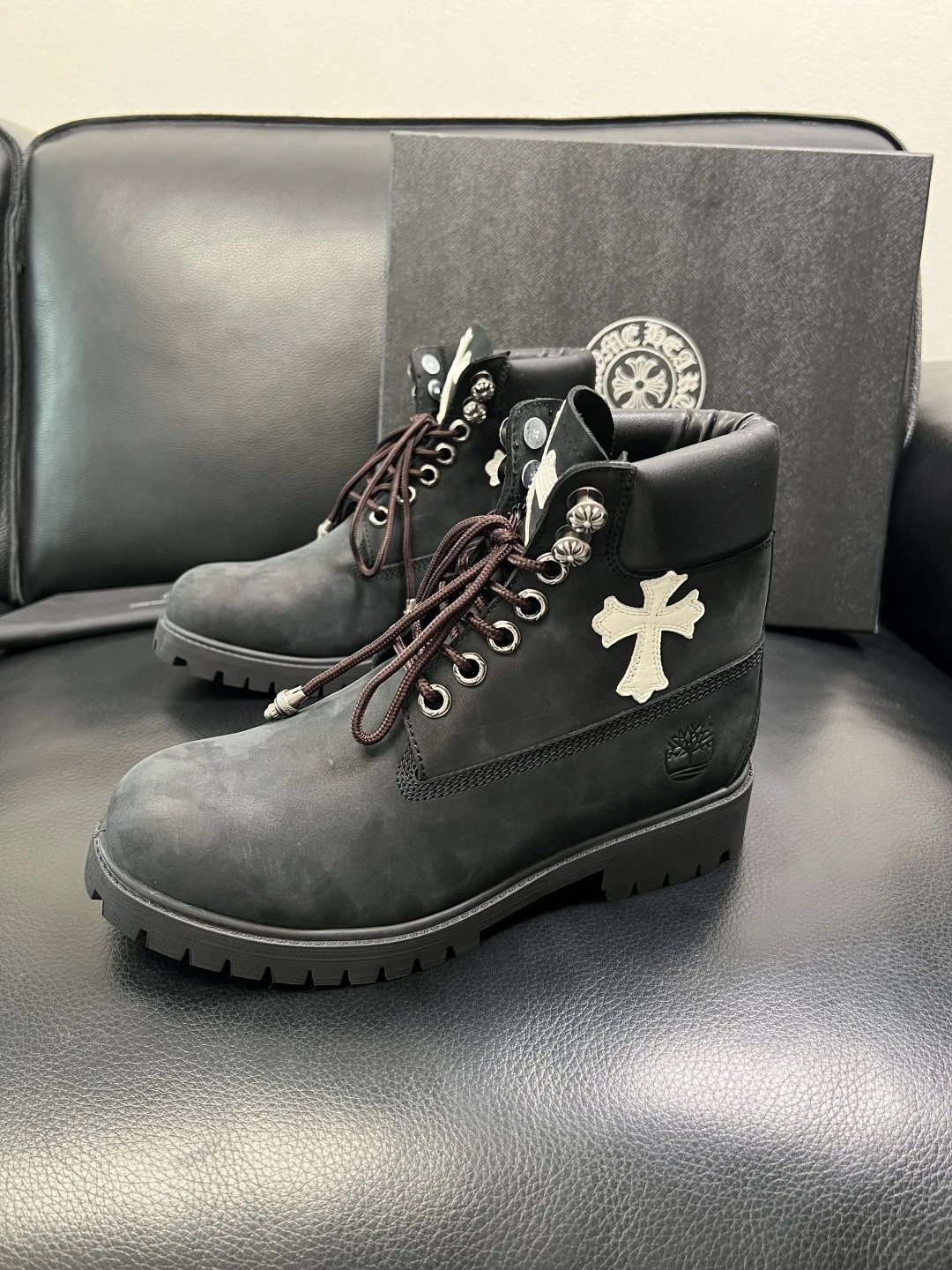 Luxury Leather Cross Boots Charcoal - Gallery Image 2 - Detailed View