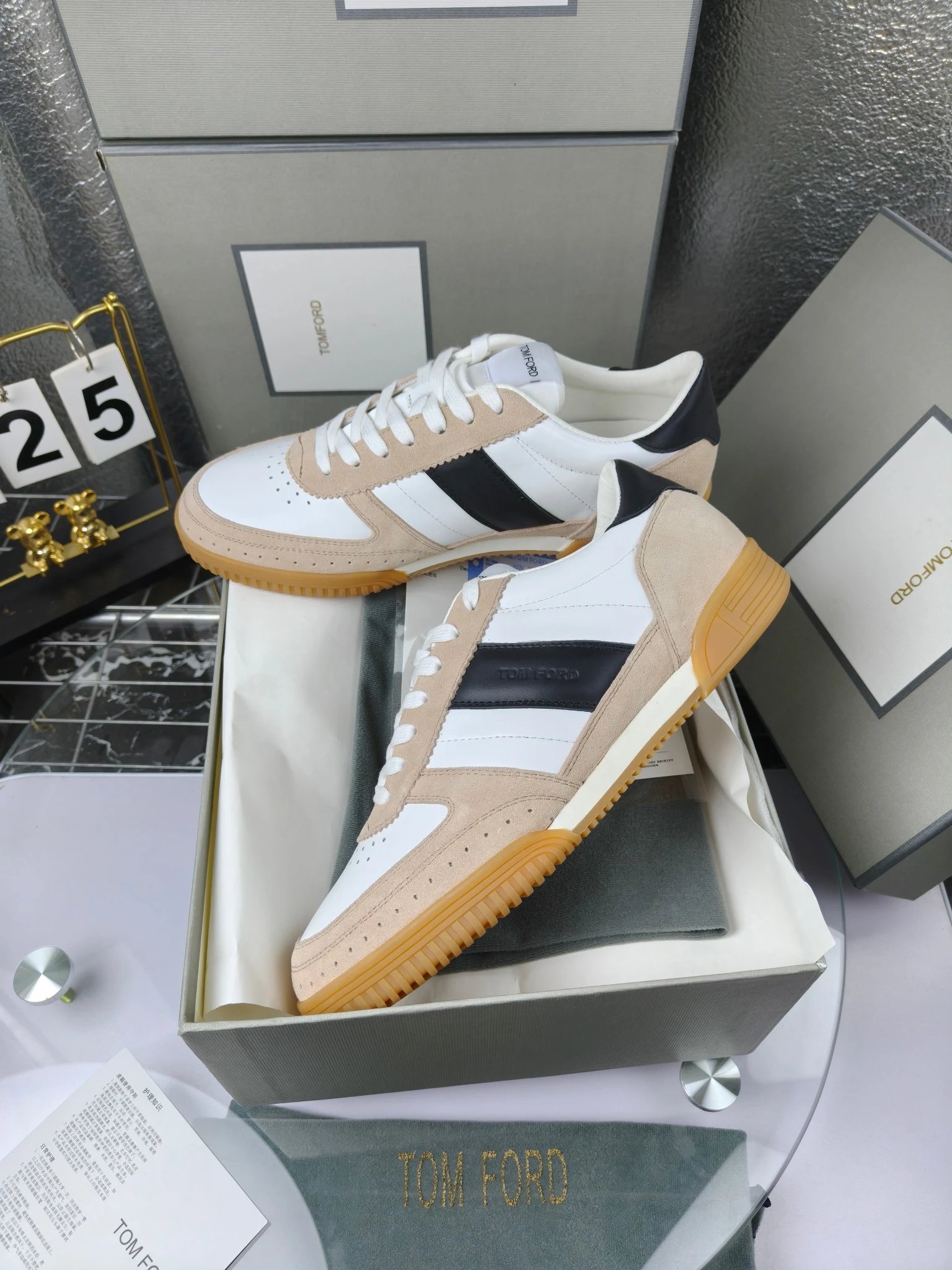 Retro Suede Leather Sneakers Ivory Black - Gallery Image 6 - Detailed View