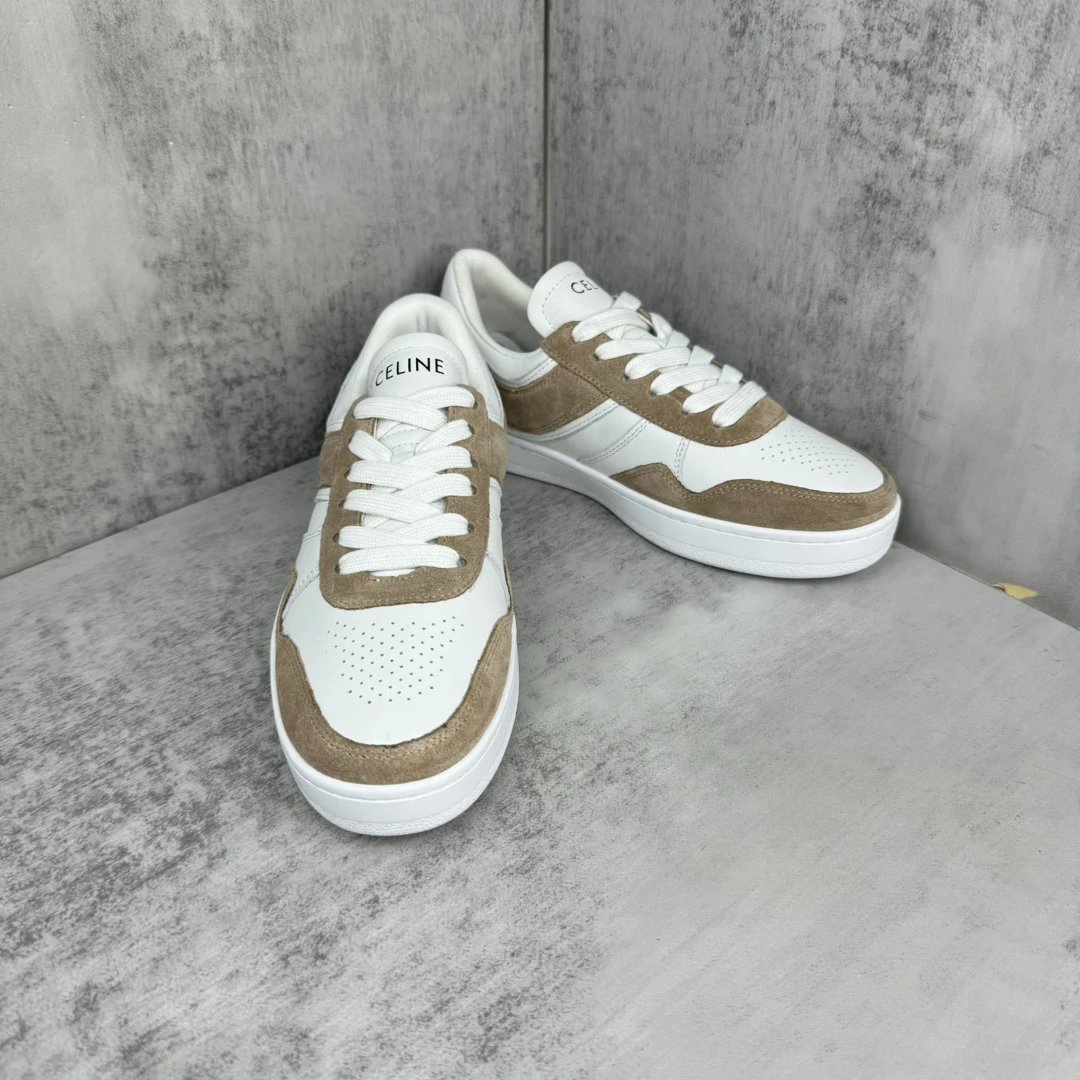 Unisex Trainer Skate Sneakers Leather Suede Ivory Beige - Gallery Image 2 - Detailed View