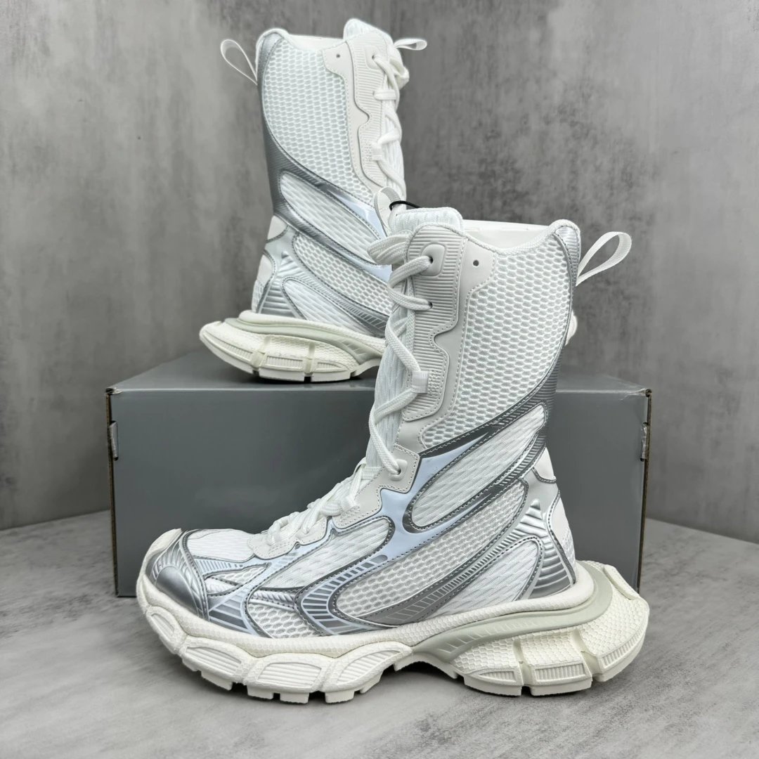 Retro High Top Mesh Dad Sneakers with Silver White - Gallery Image 9 - Detailed View