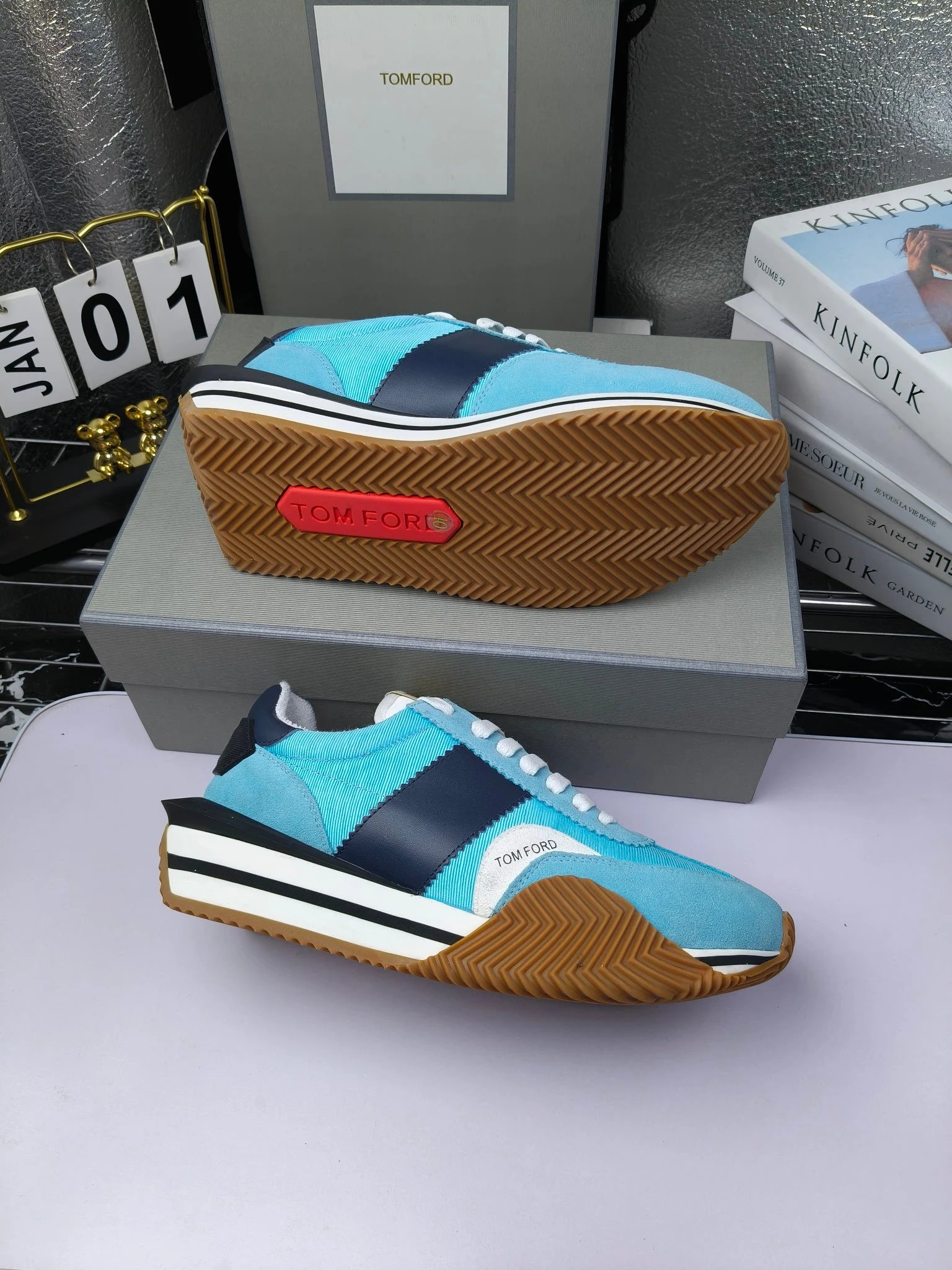 Retro Suede Leather Sneakers Sky Blue - Gallery Image 7 - Detailed View