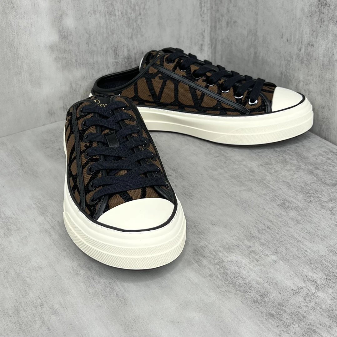 Low Top Canvas Sneakers with Leather Trim Chestnut Brown - Gallery Image 2 - Detailed View