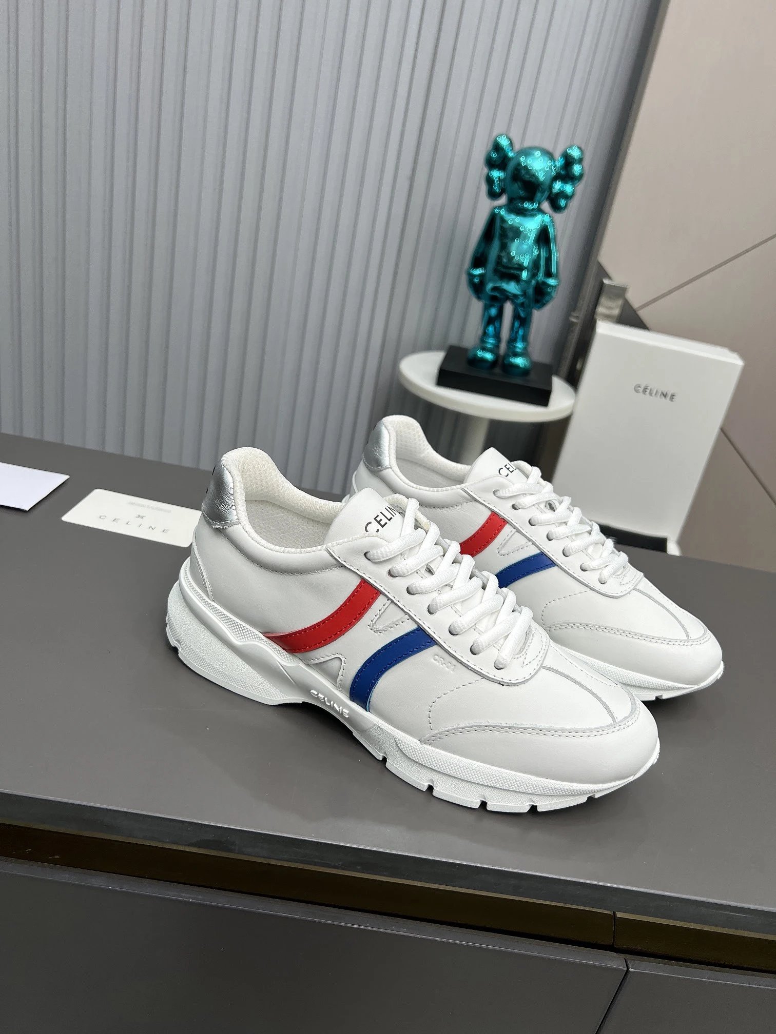 Retro Chunky Dad Sneakers Leather Unisex Scarlet Blue - Related Product - Cnfans