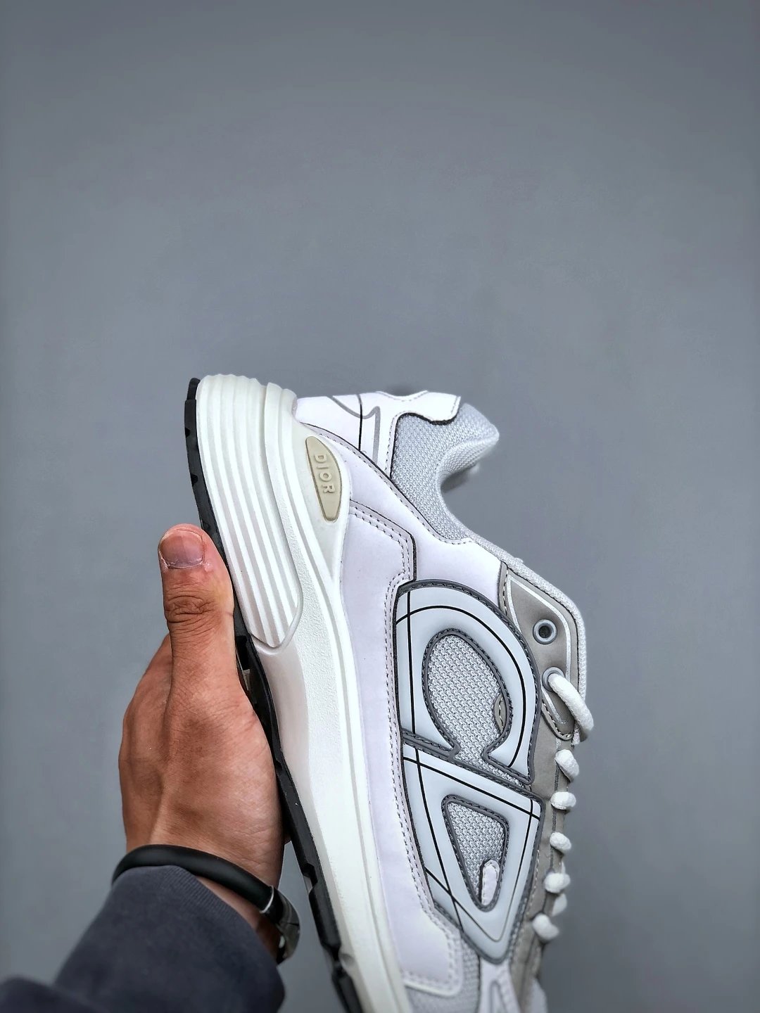 B30 Dad Sneakers Mesh Leather Retro Grey - Gallery Image 6 - Detailed View