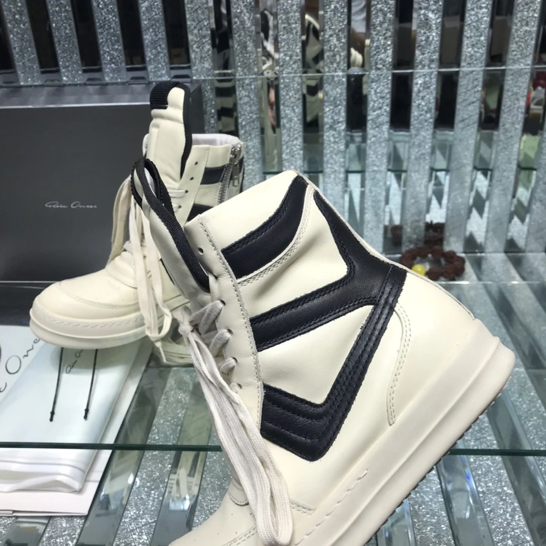 Rick Owens Geobasket Triangular High Tops Sneakers White Black - Gallery Image 5 - Detailed View