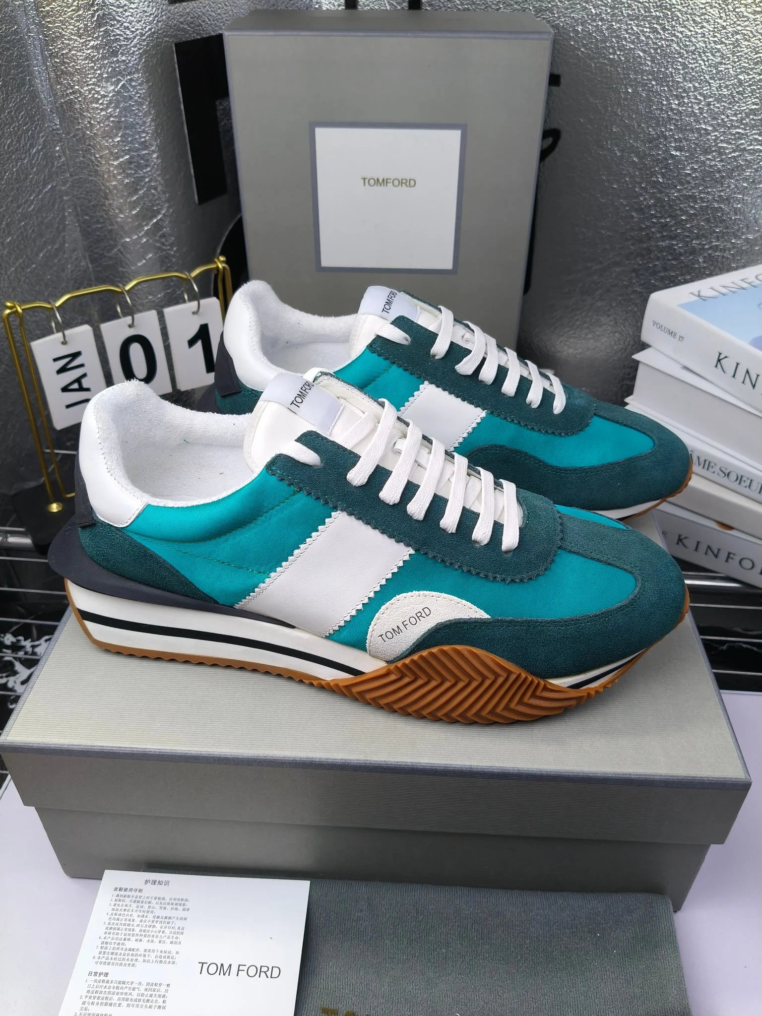 Retro Suede Leather Sneakers Teal - Gallery Image 1 - Detailed View