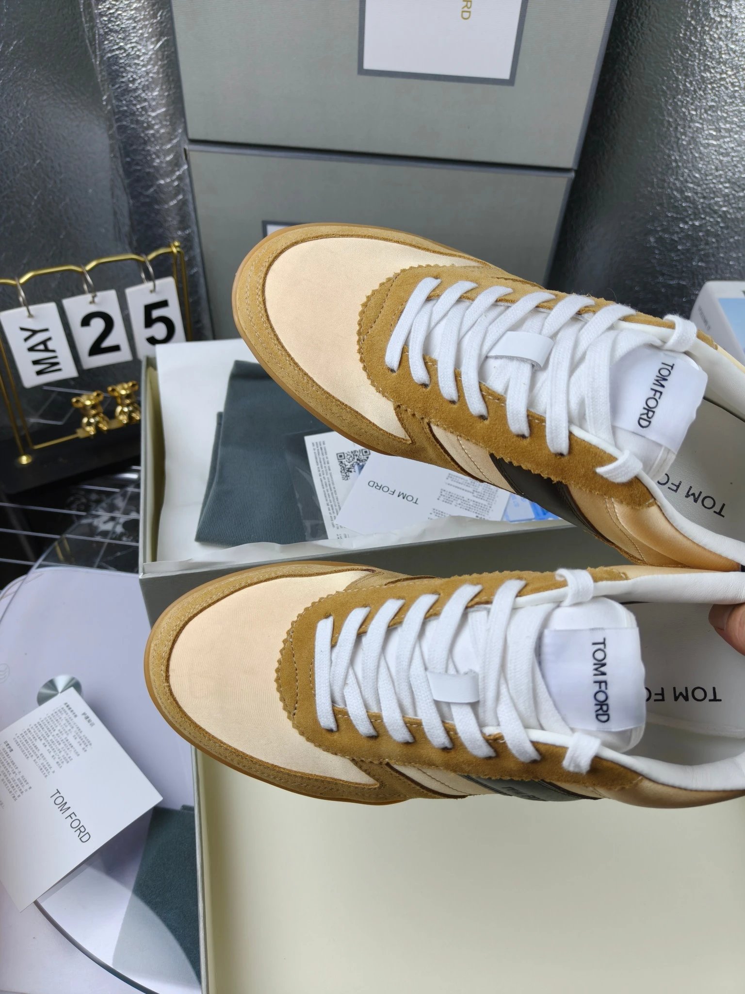 Retro Suede Leather Sneakers Amber Beige - Gallery Image 7 - Detailed View