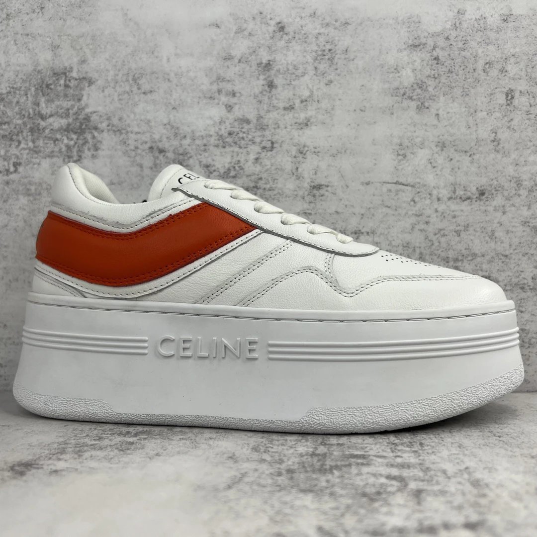 Platform Leather Cookie Sneakers Summer White Blaze Orange - Gallery Image 6 - Detailed View