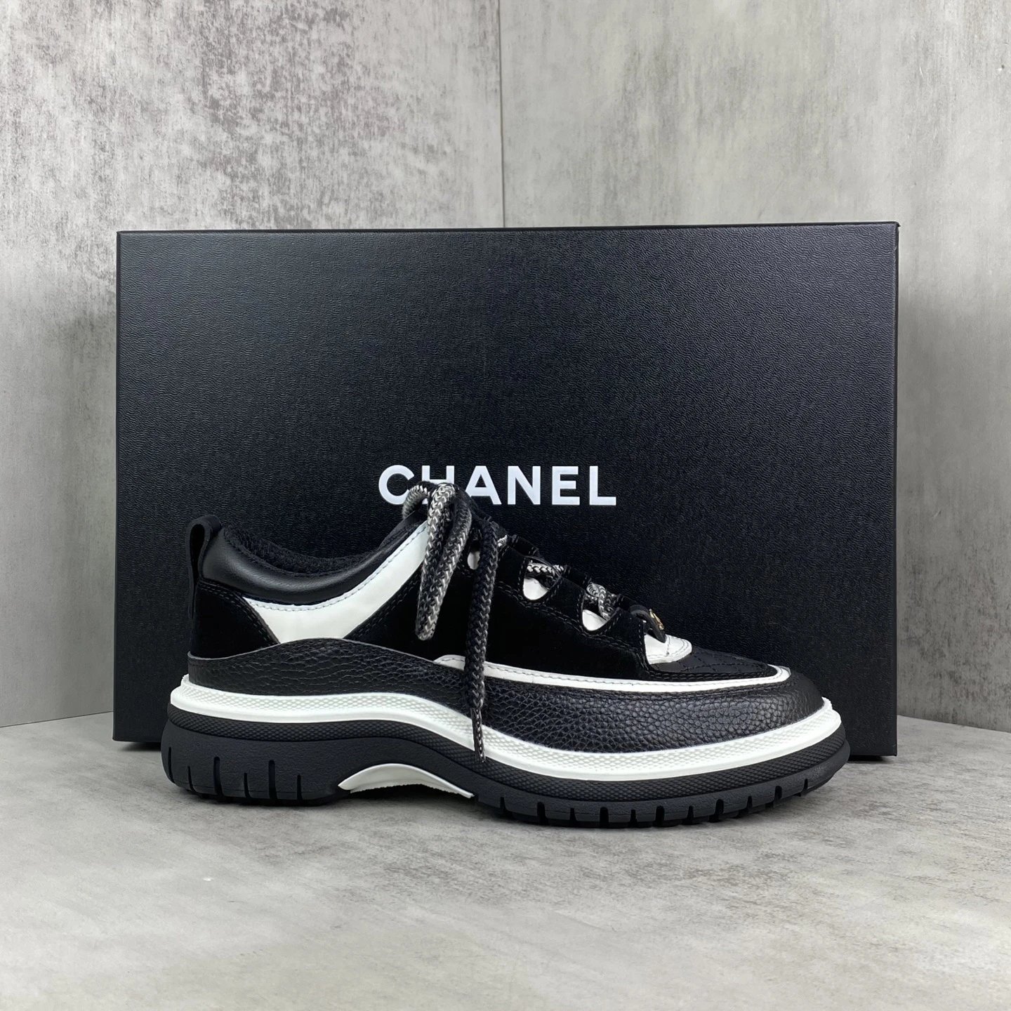 Luxury Leather Platform Sneakers Panda Black Ivory - Gallery Image 1 - Detailed View