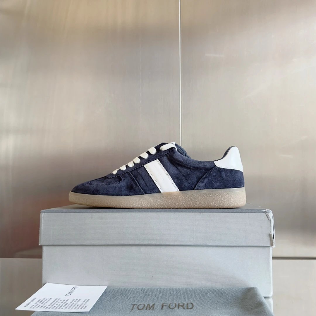 Suede German Trainer Sneakers Ivory Navy - Related Product - Cnfans