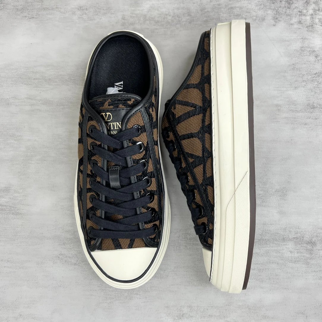 Low Top Canvas Sneakers with Leather Trim Chestnut Brown - Gallery Image 3 - Detailed View