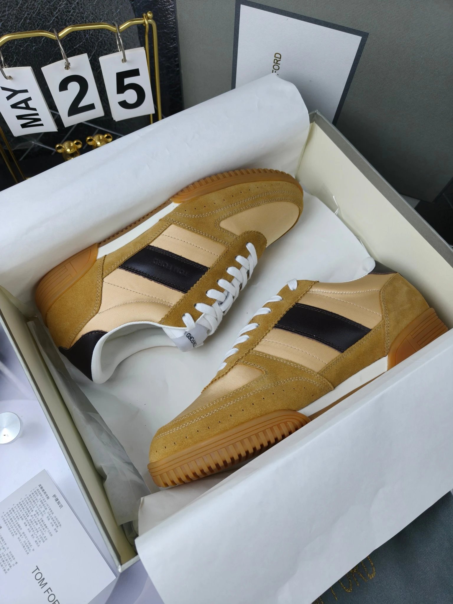 Retro Suede Leather Sneakers Amber Beige - Gallery Image 8 - Detailed View