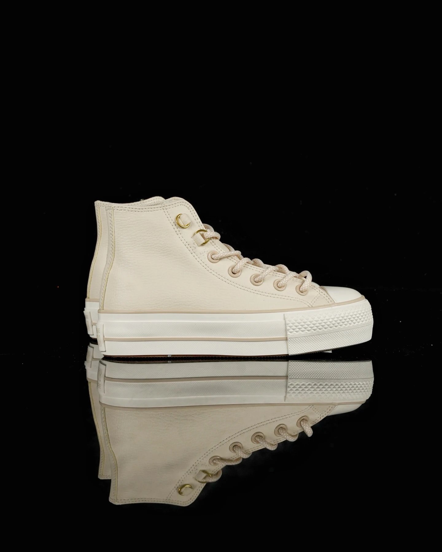 Platform Leather High Top Sneakers Cream Ivory - Gallery Image 3 - Detailed View