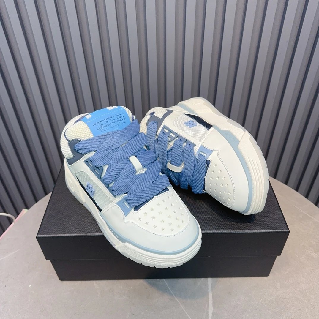Luxury Leather Low Top Sneakers for Men Women in Arctic Blue - Gallery Image 4 - Detailed View