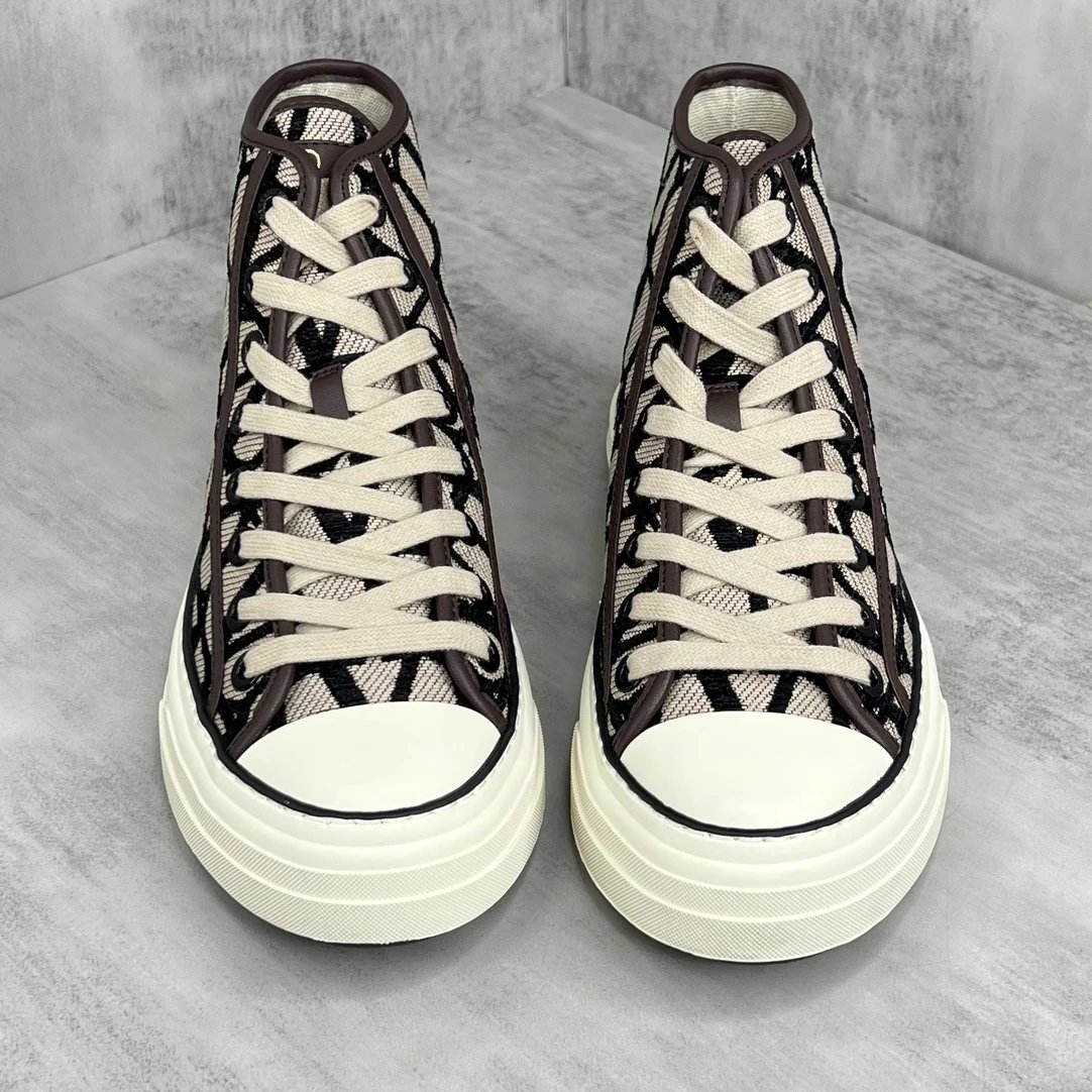 High Top Canvas Sneakers with Leather Trim Beige Black - Gallery Image 4 - Detailed View