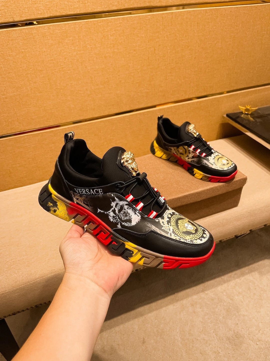 Baroque Leather Sneakers Flame Red - Gallery Image 7 - Detailed View