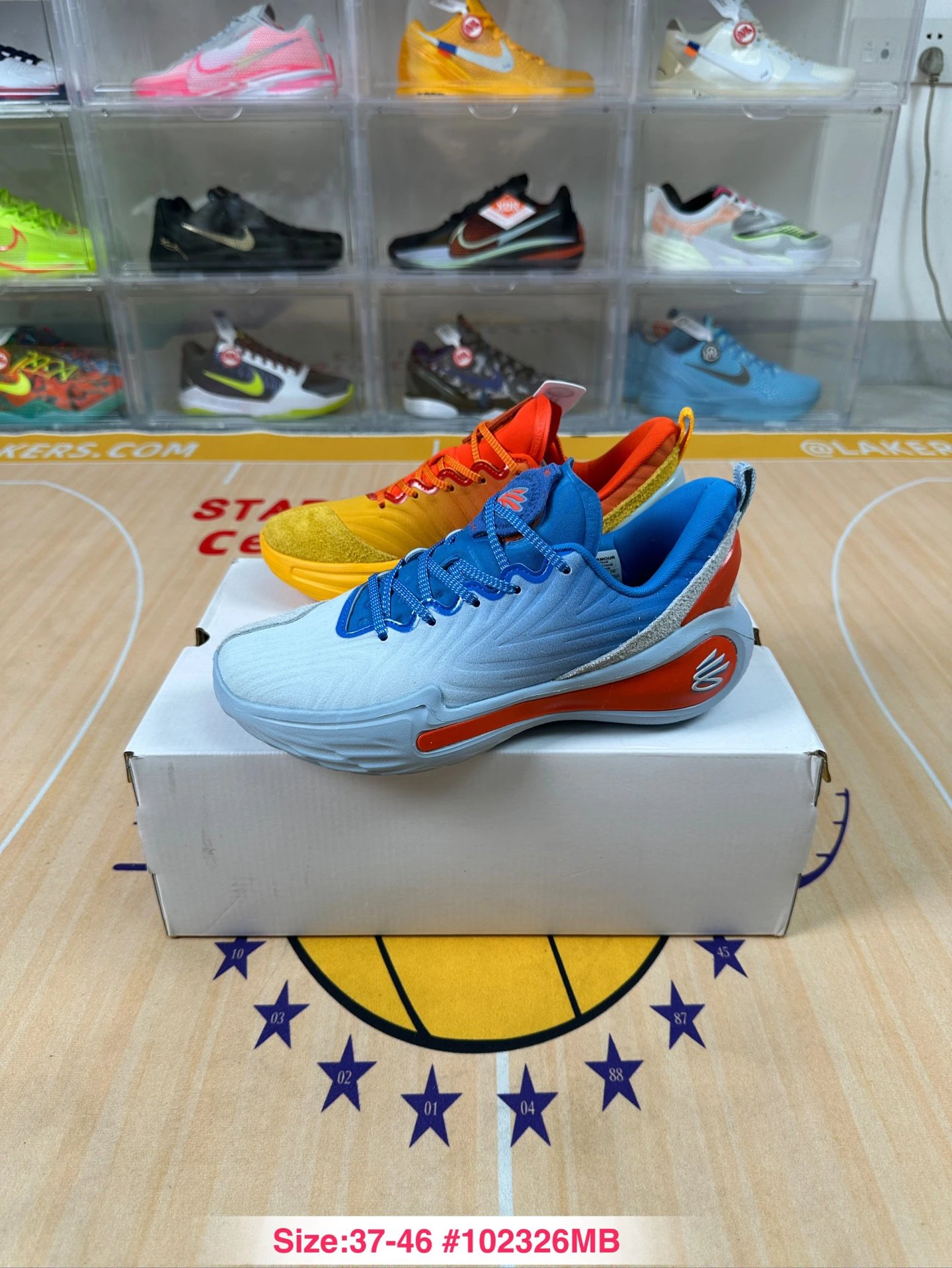 Curry 12 Mesh Basketball Sneakers Sunset Gold & Ice Blue - Gallery Image 1 - Detailed View