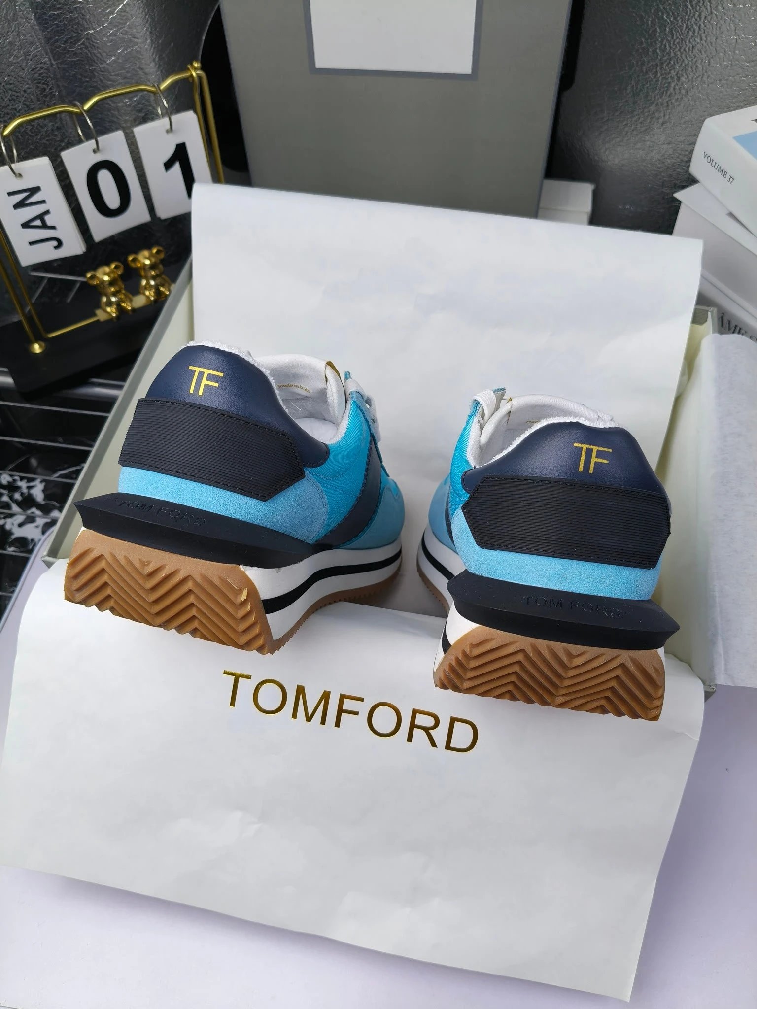 Retro Suede Leather Sneakers Sky Blue - Gallery Image 4 - Detailed View