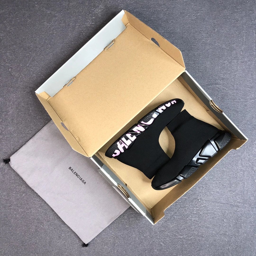 Unisex Knit Sock Sneakers Speed TPU Sole Ebony Black with Rose Pink - Gallery Image 2 - Detailed View