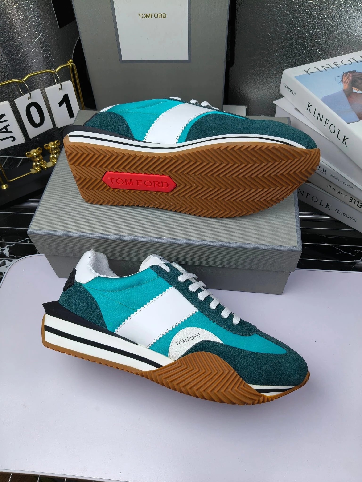 Retro Suede Leather Sneakers Teal - Gallery Image 7 - Detailed View