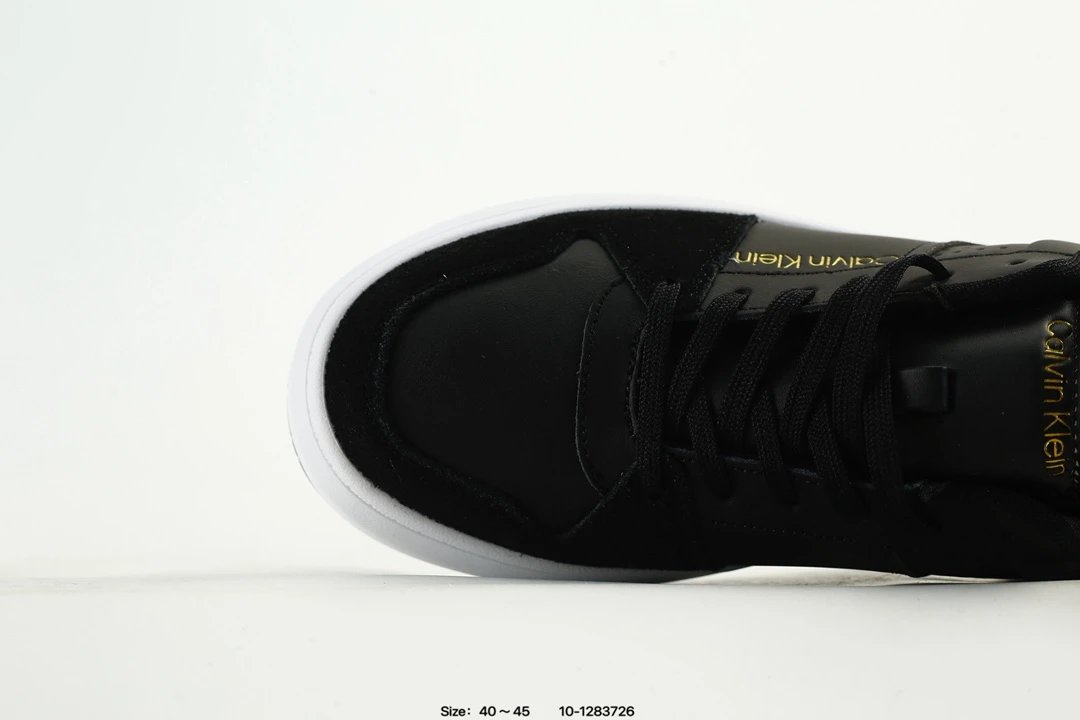 Low Top Leather Skate Sneakers Thick Sole Jet Black - Gallery Image 5 - Detailed View