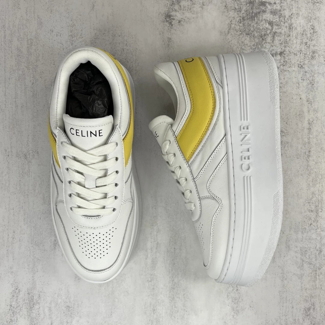 Platform Leather Sneakers Retro Style in Ivory and Amber - Gallery Image 3 - Detailed View