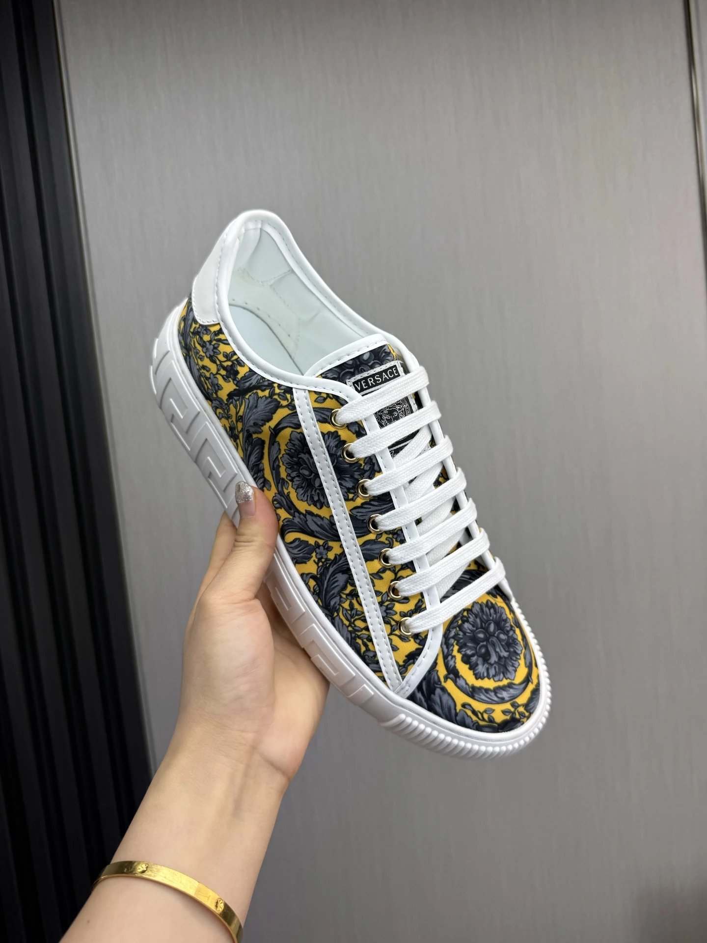 Baroque Leather Sneakers Amber Gold - Gallery Image 8 - Detailed View